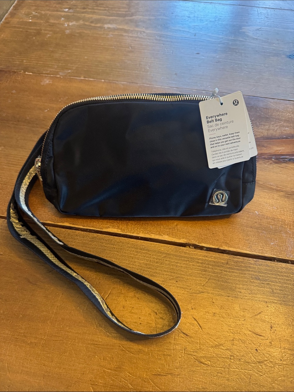 lululemon athletica Black Belt Bag with Silver Logo Accent
